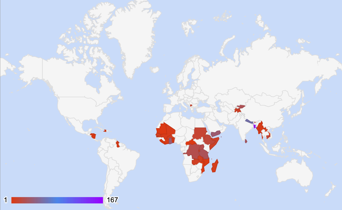 world map with GEM countries highlighted in red